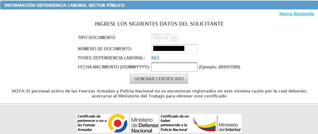 Certificado de trabajar para sector público