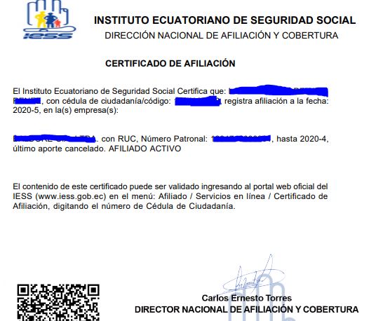 Certificado de afiliación al IESS