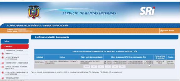 Confirmar anulación de comprobantes electrónicos SRI Ecuador