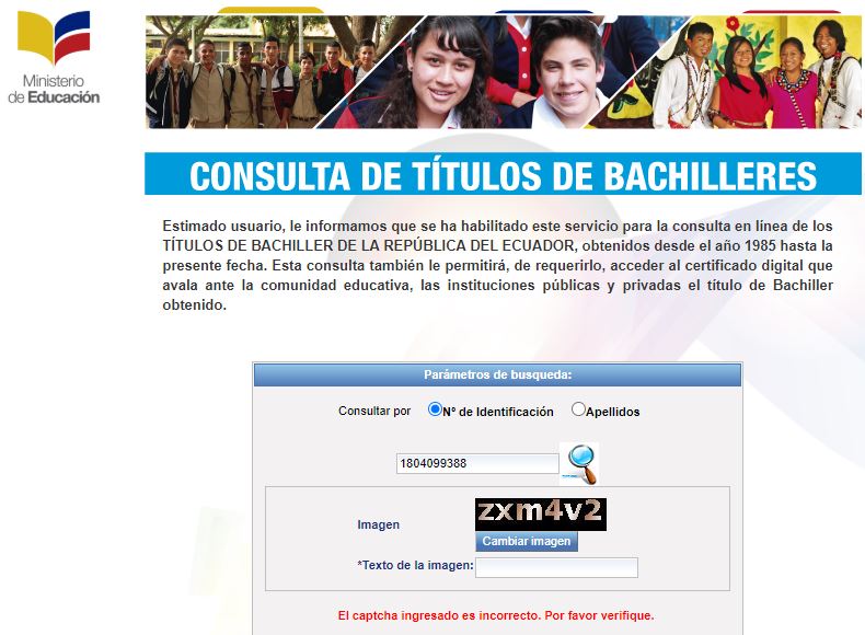 Consulta de Título de Bachiller Ecuador 2020